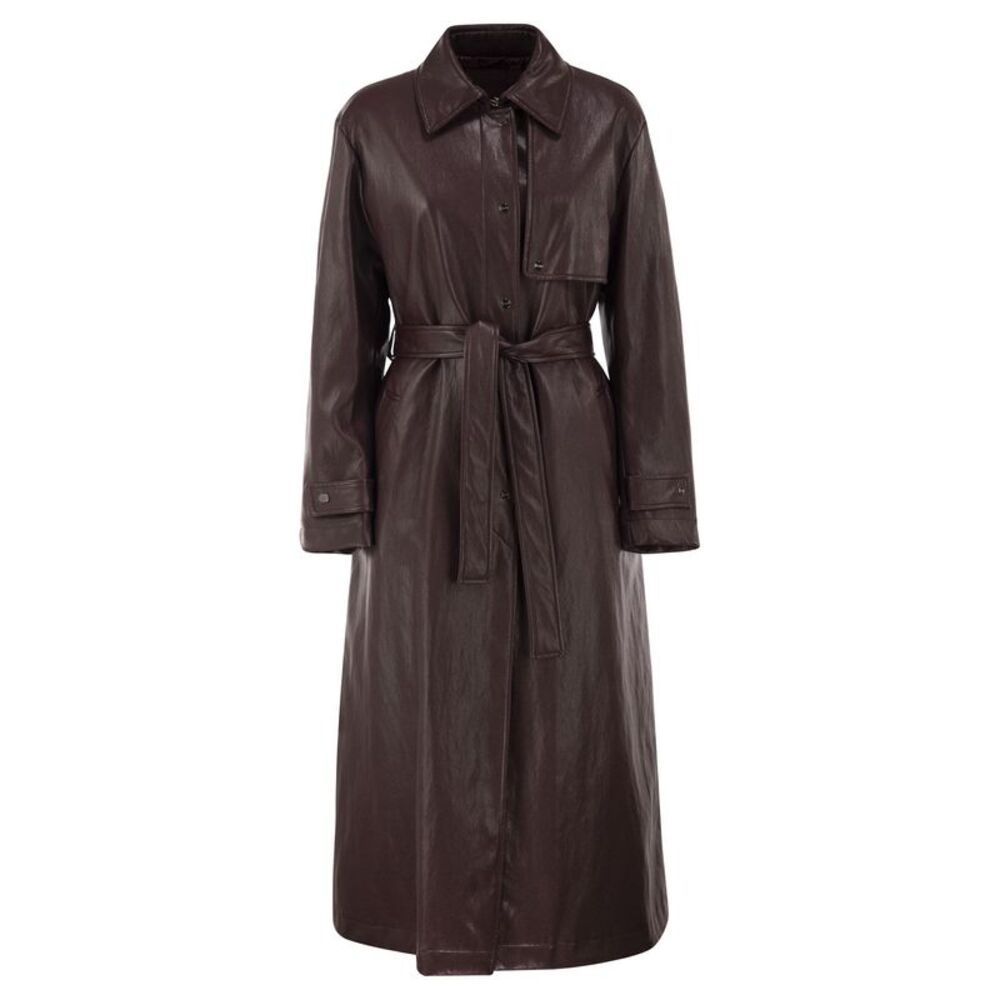 Herno Women Long Belted Leather-Effect Coat